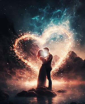 Beautiful Couple celebrating their love with a romantic kiss in